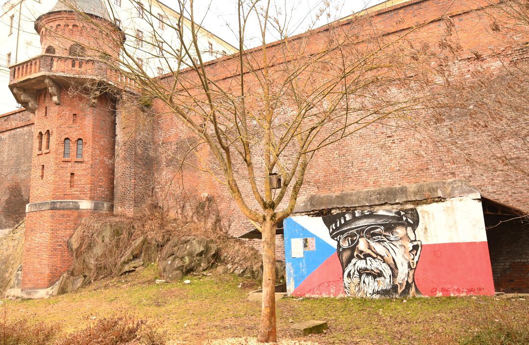 Mann mit Spitzbart und Nickelbrille Streetart
