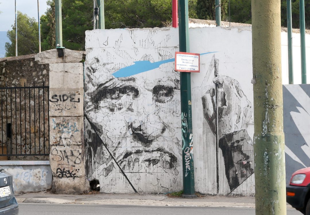 Mural von Leonardo da Vinci mit blauem Fleck