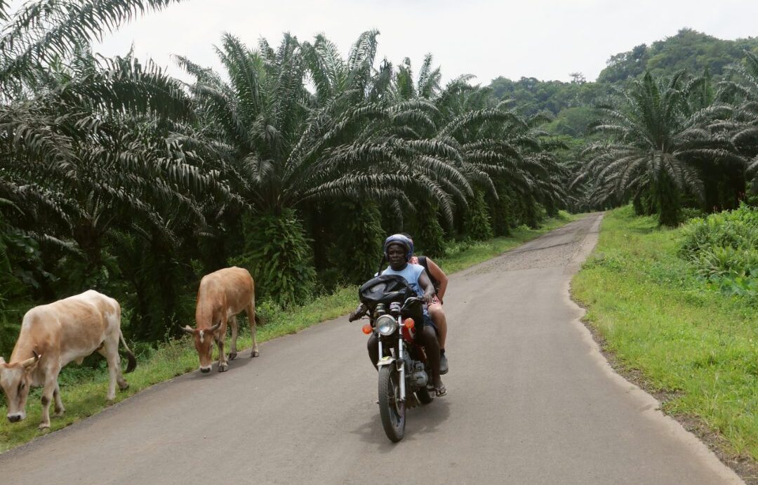 Touristin sitzt auf Moto-Taxi in Afrika