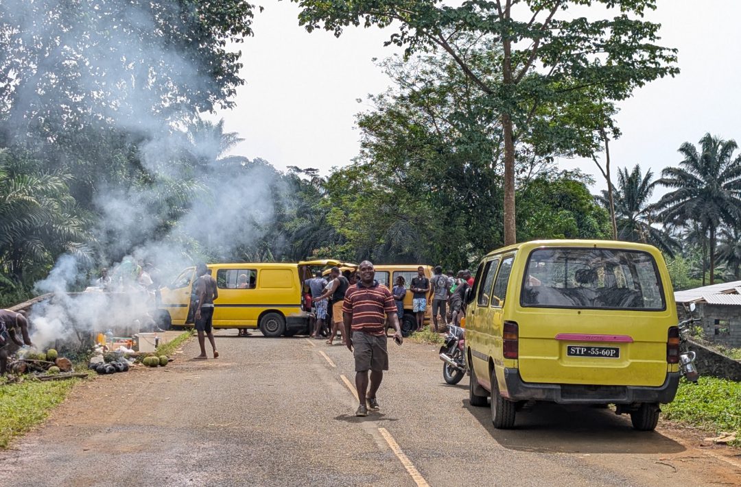 Gelbe Minibustaxis sperren Straße